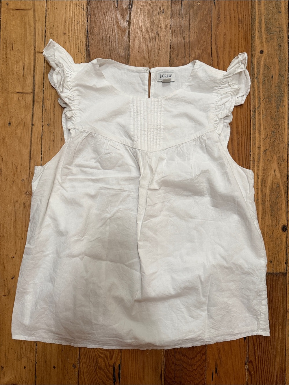 J. Crew White 100% Cotton Ruffle Sleeve Pintuck Top XS EUC